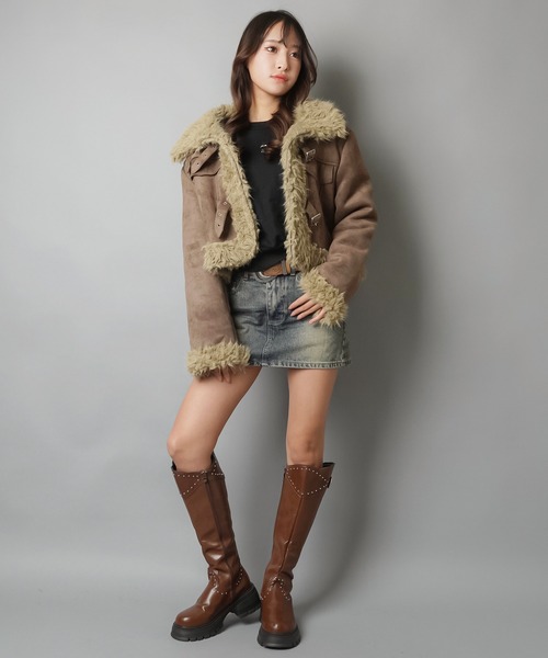 セール】首まであったか☆高見えフェイクムートンジャケット/3ベルト