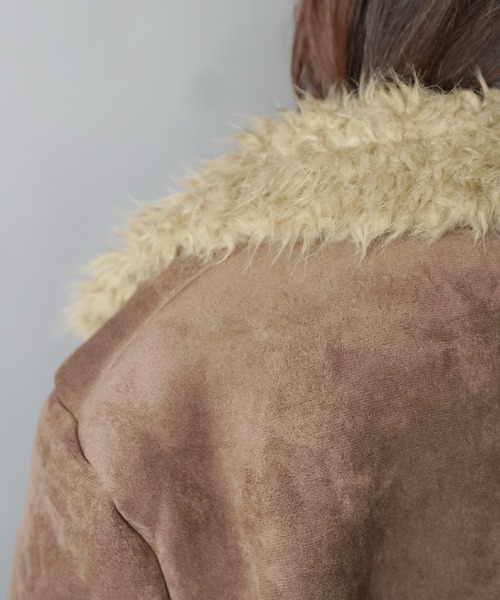 SPINNS（スピンズ）の「首まであったか☆高見えフェイクムートンジャケット/3ベルト（ムートンコート・レディース・ブラウン/ダークブラウン・ONESIZE）」の17枚目の写真