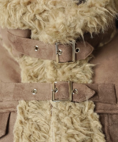 SPINNS（スピンズ）の「首まであったか☆高見えフェイクムートンジャケット/3ベルト（ムートンコート・レディース・ブラウン/ダークブラウン・ONESIZE）」の15枚目の写真