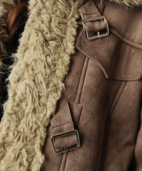 SPINNS（スピンズ）の「首まであったか☆高見えフェイクムートンジャケット/3ベルト（ムートンコート・レディース・ブラウン/ダークブラウン・ONESIZE）」の19枚目の写真