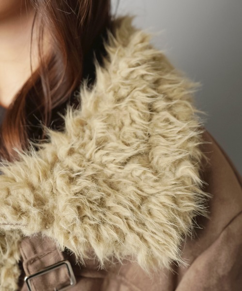SPINNS（スピンズ）の「首まであったか☆高見えフェイクムートンジャケット/3ベルト（ムートンコート・レディース・ブラウン/ダークブラウン・ONESIZE）」の16枚目の写真