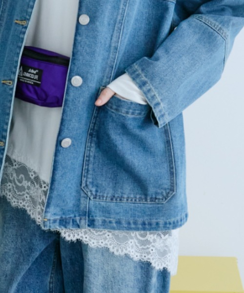 Auntie Rosa Holiday（アンティローザホリデー）の「オーバーサイズデニムカバーオール（デニムジャケット・レディース・ブルー/インディゴブルー・FREE）」の15枚目の写真
