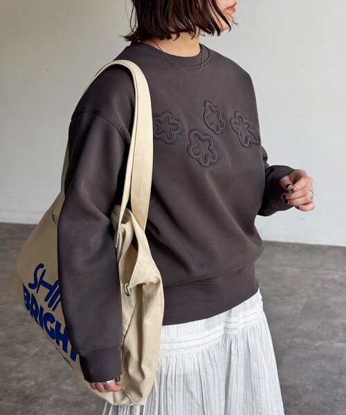 CPCM(シーピーシーエム)の「裏起毛お花アップリケスウェット(Tシャツ/カットソー・レディース・チャコールグレー/ネイビー/ホワイト系その他・FREE)」の21枚目の写真