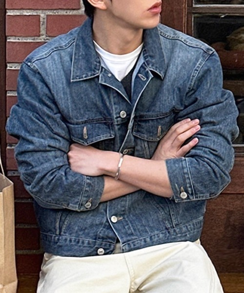 NOWLE（ノウル）の「【NOWLE】ヴィンテージ ウォッシュ クロップド デニムジャケット（デニムジャケット・メンズ・インディゴブルー・MEDIUM/LARGE/X-LARGE）」の3枚目の写真