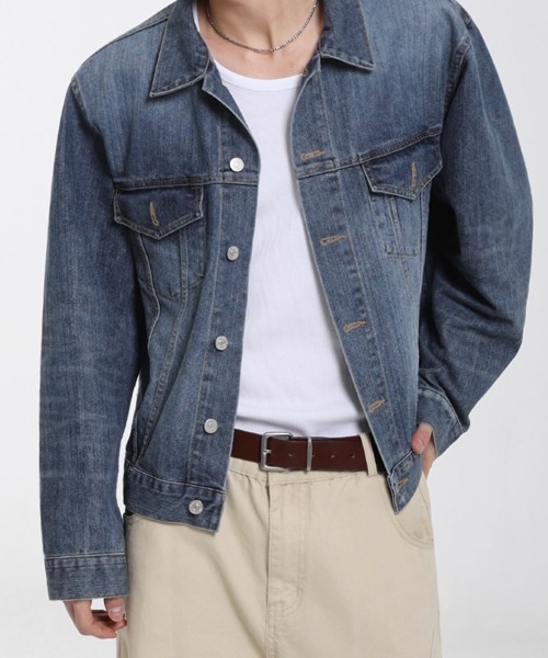 NOWLE（ノウル）の「【NOWLE】ヴィンテージ ウォッシュ クロップド デニムジャケット（デニムジャケット・メンズ・インディゴブルー・MEDIUM/LARGE/X-LARGE）」の12枚目の写真