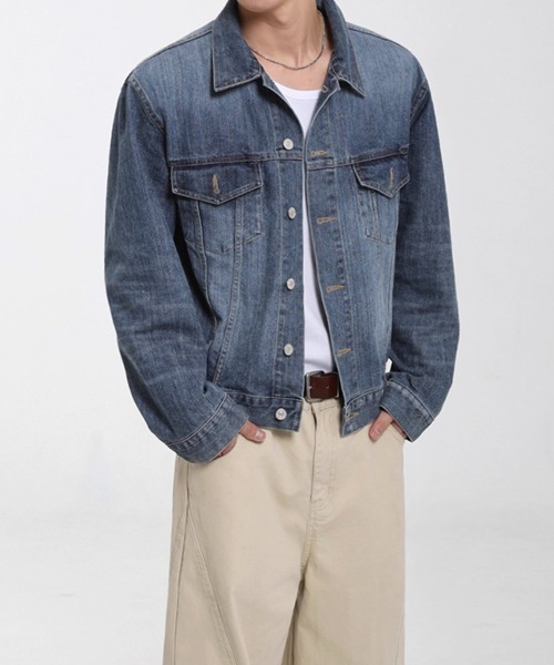 NOWLE（ノウル）の「【NOWLE】ヴィンテージ ウォッシュ クロップド デニムジャケット（デニムジャケット・メンズ・インディゴブルー・MEDIUM/LARGE/X-LARGE）」の14枚目の写真