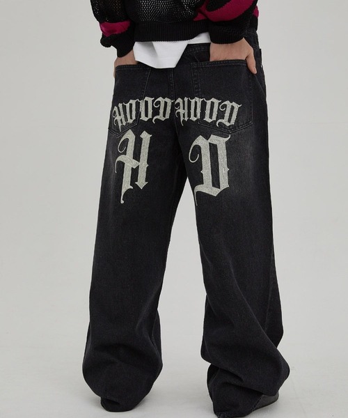 HOODHOOD(フッドフッド)の「【UNISEX】HOODHOOD/Chain 刺繍パンツ(デニムパンツ・レディース・その他1/ブラック・MEDIUM/LARGE)」の2枚目の写真