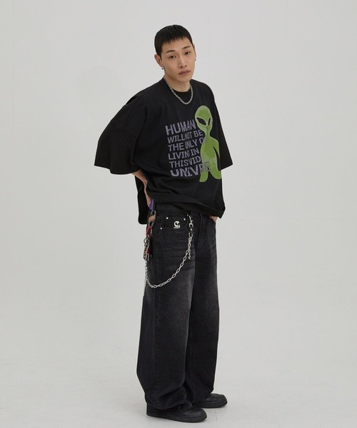 HOODHOOD(フッドフッド)の「【UNISEX】HOODHOOD/Chain 刺繍パンツ(デニムパンツ・レディース・その他1/ブラック・MEDIUM/LARGE)」の3枚目の写真