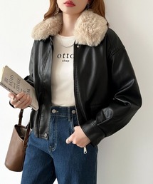 COCOMOMO（ココモモ）の「ふわふわ裏ファーフェイクレザーファー襟ブルゾン 取り外し可能 ファー付き フェイクレザー ブルゾン 裏起毛 アウター（ブルゾン・レディース）」