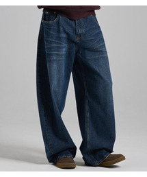 BUTTON SEOUL（ボタンソウル）の「キャットウォッシングカーブドワイドデニムパンツ（ブルー）（デニムパンツ）」