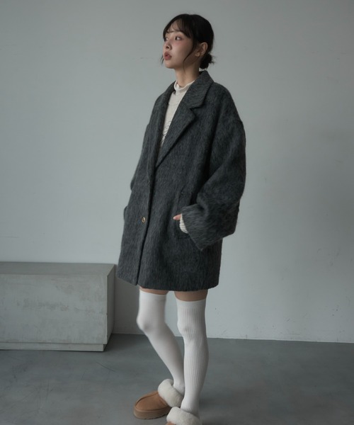 Nadana（ナダナ）の「シャギーテーラーコート（テーラードジャケット・レディース・ホワイト/チャコールグレー/ベージュ・MEDIUM）」の6枚目の写真