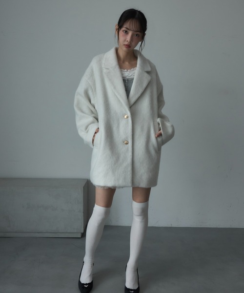 Nadana（ナダナ）の「シャギーテーラーコート（テーラードジャケット・レディース・ホワイト/チャコールグレー/ベージュ・MEDIUM）」の21枚目の写真