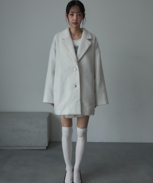Nadana（ナダナ）の「シャギーテーラーコート（テーラードジャケット・レディース・ホワイト/チャコールグレー/ベージュ・MEDIUM）」の17枚目の写真