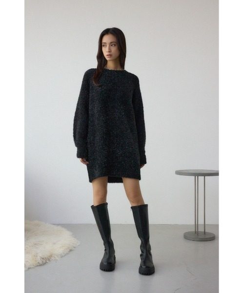 AZUL by moussy(アズールバイマウジー)の「【身長/骨格別着用画像あり】ラメシャギーニットワンピース 秋服 冬服 ニットトップス ミニワンピース チュニック(ワンピース・レディース・ブラック/ブラウン/レッド・FREE)」の6枚目の写真
