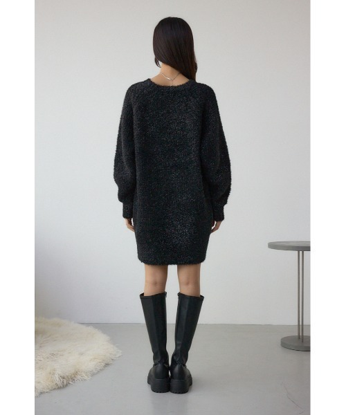 AZUL by moussy(アズールバイマウジー)の「【身長/骨格別着用画像あり】ラメシャギーニットワンピース 秋服 冬服 ニットトップス ミニワンピース チュニック(ワンピース・レディース・ブラック/ブラウン/レッド・FREE)」の10枚目の写真