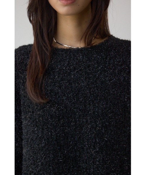 AZUL by moussy(アズールバイマウジー)の「【身長/骨格別着用画像あり】ラメシャギーニットワンピース 秋服 冬服 ニットトップス ミニワンピース チュニック(ワンピース・レディース・ブラック/ブラウン/レッド・FREE)」の11枚目の写真