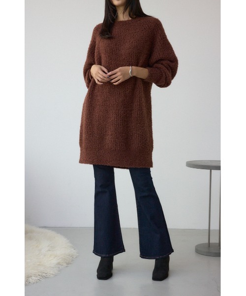 AZUL by moussy(アズールバイマウジー)の「【身長/骨格別着用画像あり】ラメシャギーニットワンピース 秋服 冬服 ニットトップス ミニワンピース チュニック(ワンピース・レディース・ブラック/ブラウン/レッド・FREE)」の15枚目の写真