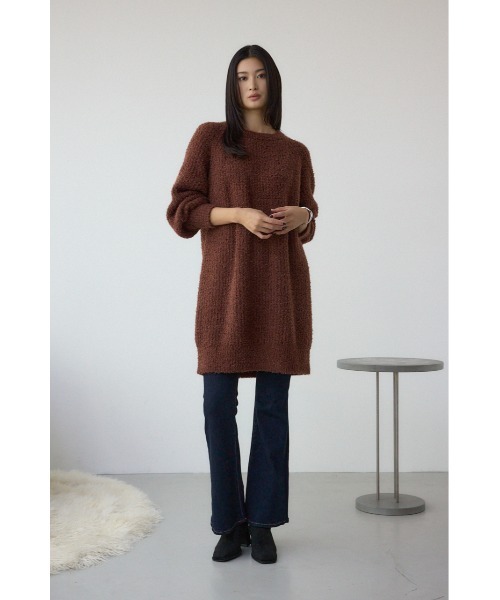 AZUL by moussy(アズールバイマウジー)の「【身長/骨格別着用画像あり】ラメシャギーニットワンピース 秋服 冬服 ニットトップス ミニワンピース チュニック(ワンピース・レディース・ブラック/ブラウン/レッド・FREE)」の17枚目の写真