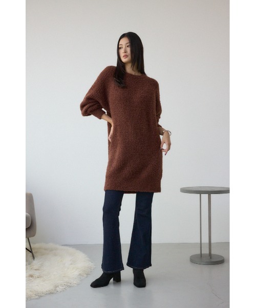 AZUL by moussy(アズールバイマウジー)の「【身長/骨格別着用画像あり】ラメシャギーニットワンピース 秋服 冬服 ニットトップス ミニワンピース チュニック(ワンピース・レディース・ブラック/ブラウン/レッド・FREE)」の18枚目の写真
