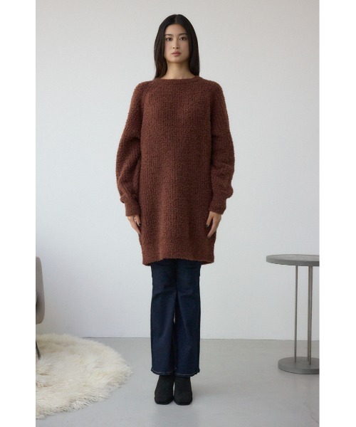 AZUL by moussy(アズールバイマウジー)の「【身長/骨格別着用画像あり】ラメシャギーニットワンピース 秋服 冬服 ニットトップス ミニワンピース チュニック(ワンピース・レディース・ブラック/ブラウン/レッド・FREE)」の19枚目の写真