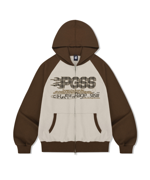 PAGESIISII(ページシシ)の「バーニングページプリント2WAYラグラン配色フードジップアップブラウン(パーカー・レディース・その他・MEDIUM/LARGE)」の1枚目の写真