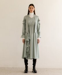 ラッフルポイントマキシドレス - グリーン