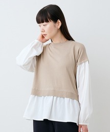 ＩＥＤＩＴ　さらっと女性らしく決まるきれいめ異素材ドッキングニットトップス