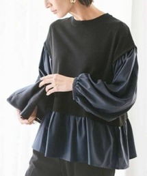 ＩＥＤＩＴ　さらっと女性らしく決まるきれいめ異素材ドッキングニットトップス
