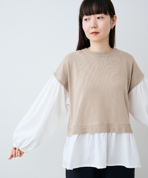 IEDIT（イディット）の「ＩＥＤＩＴ　さらっと女性らしく決まるきれいめ異素材ドッキングニットトップス（その他トップス・レディース・ベージュ/ブラック・S/M/L/LL/3L）」の6枚目の写真