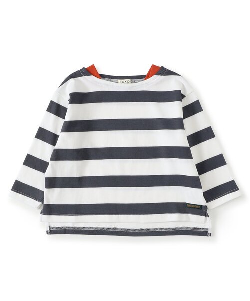 F.O.KIDS（エフオーキッズ）の「BRUH ボーダーバスクシャツ_ジュニア対応（Tシャツ/カットソー・キッズ・グリーン/オレンジ/オフホワイト・100/110/120/130/140/150/160）」の2枚目の写真