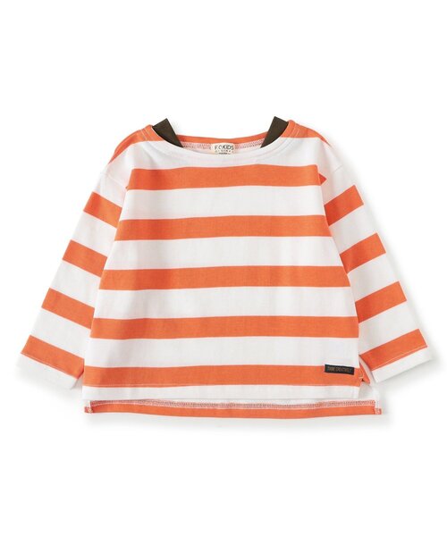 F.O.KIDS（エフオーキッズ）の「BRUH ボーダーバスクシャツ_ジュニア対応（Tシャツ/カットソー・キッズ・グリーン/オレンジ/オフホワイト・100/110/120/130/140/150/160）」の3枚目の写真