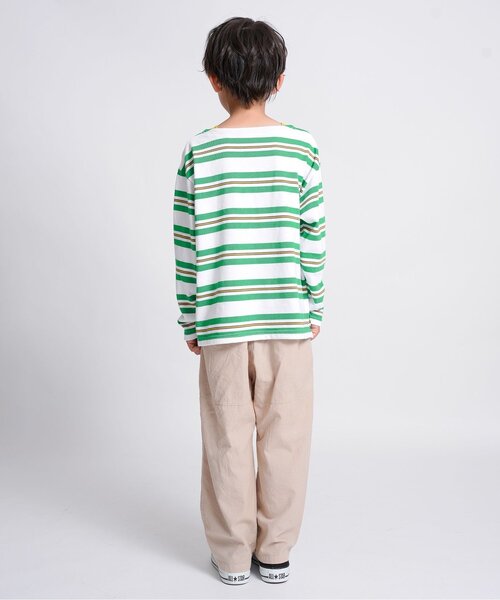 F.O.KIDS（エフオーキッズ）の「BRUH ボーダーバスクシャツ_ジュニア対応（Tシャツ/カットソー・キッズ・グリーン/オレンジ/オフホワイト・100/110/120/130/140/150/160）」の5枚目の写真