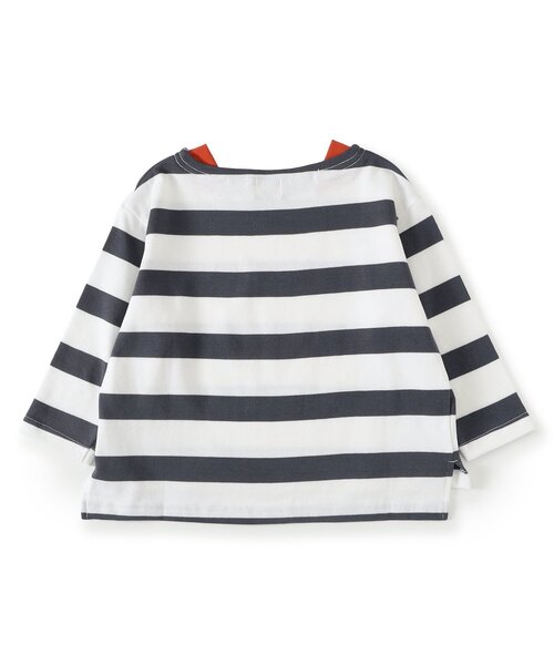 F.O.KIDS（エフオーキッズ）の「BRUH ボーダーバスクシャツ_ジュニア対応（Tシャツ/カットソー・キッズ・グリーン/オレンジ/オフホワイト・100/110/120/130/140/150/160）」の9枚目の写真