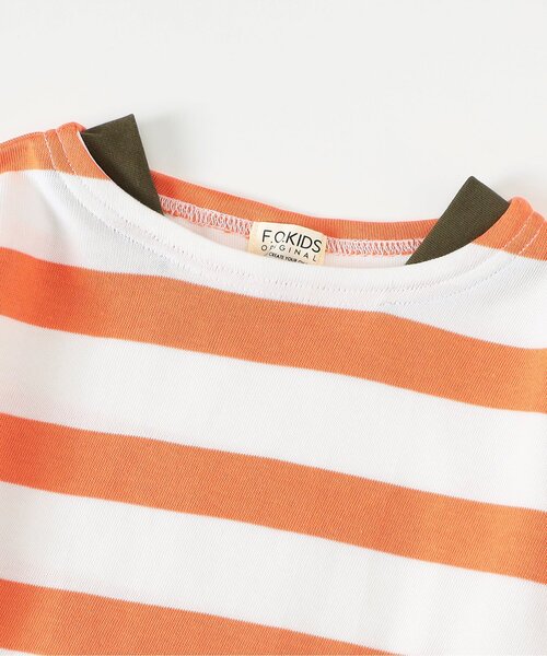 F.O.KIDS（エフオーキッズ）の「BRUH ボーダーバスクシャツ_ジュニア対応（Tシャツ/カットソー・キッズ・グリーン/オレンジ/オフホワイト・100/110/120/130/140/150/160）」の10枚目の写真