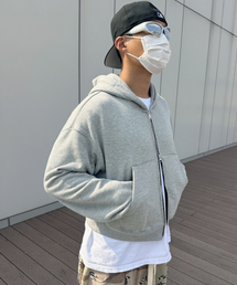 ATTENTIONROW（アテンションロー）の「エディション8. ダイヤスウェットツーウェイクロップフードジップアップ (グレー杢)（パーカー）」