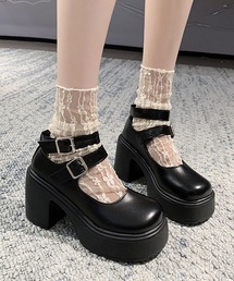 ダブル アンクル ストラップ 厚底 ヒール パンプス