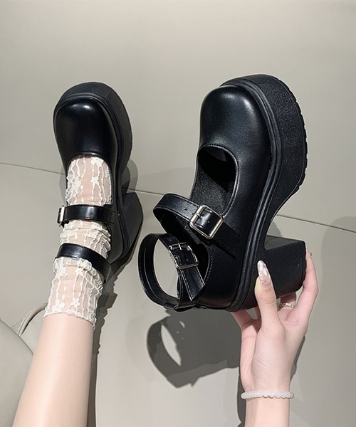 Lace Ladies（レースレディース）の「ダブル アンクル ストラップ 厚底 ヒール パンプス（パンプス・レディース・ブラック・23.5cm/24cm/25cm/23cm/22.5cm/24.5cm）」の5枚目の写真