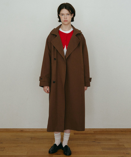 Oversized Hooded Trench Coat Brown MBEFBY001BR