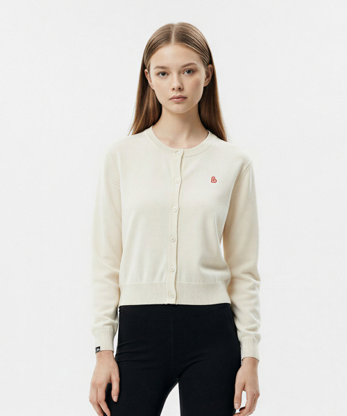 Smore Heart Round Neck Neck Crop Cardigan [Ivory]