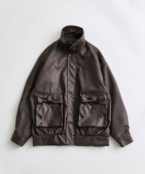 OLIVE des OLIVE（オリーブデオリーブ）の「リボンポケットエコレザーブルゾン（ライダースジャケット・レディース・ライトブラウン/ダークブラウン・FREE）」の9枚目の写真