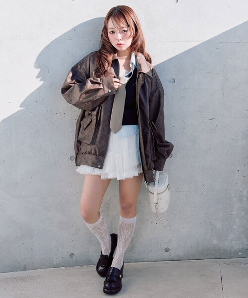 OLIVE des OLIVE（オリーブデオリーブ）の「リボンポケットエコレザーブルゾン（ライダースジャケット・レディース・ライトブラウン/ダークブラウン・FREE）」の15枚目の写真