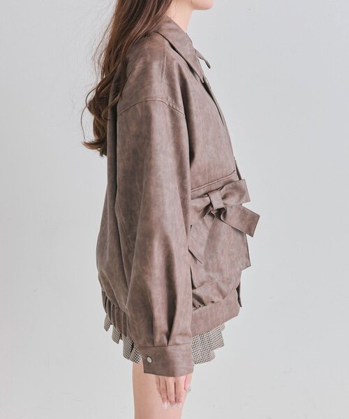 OLIVE des OLIVE（オリーブデオリーブ）の「リボンポケットエコレザーブルゾン（ライダースジャケット・レディース・ライトブラウン/ダークブラウン・FREE）」の20枚目の写真