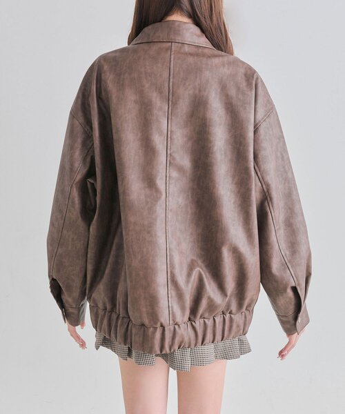 OLIVE des OLIVE（オリーブデオリーブ）の「リボンポケットエコレザーブルゾン（ライダースジャケット・レディース・ライトブラウン/ダークブラウン・FREE）」の21枚目の写真