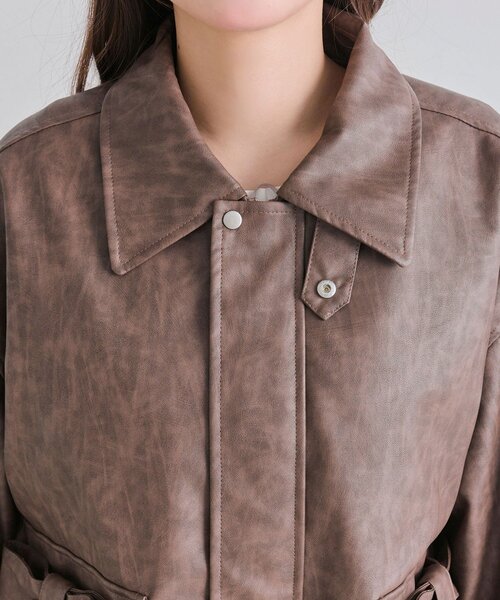 OLIVE des OLIVE（オリーブデオリーブ）の「リボンポケットエコレザーブルゾン（ライダースジャケット・レディース・ライトブラウン/ダークブラウン・FREE）」の22枚目の写真