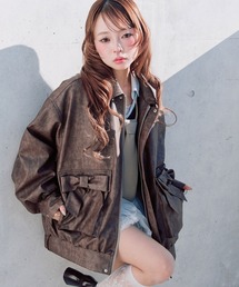 OLIVE des OLIVE（オリーブデオリーブ）の「リボンポケットエコレザーブルゾン（ライダースジャケット）」