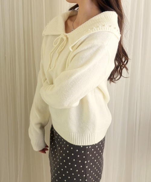 frunco（フランコ）の「【ZOZOTOWN限定】襟付きソフトカラーニット（ニット/セーター・レディース・ホワイト/ブルー・FREE）」の7枚目の写真