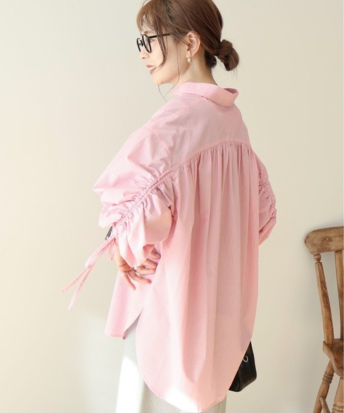 AMERICAN HOLIC（アメリカンホリック）の「【WEB限定】イージーケアバックギャザーリボンシャツ（シャツ/ブラウス・レディース・グリーン系その他3/ピンク系その他/ブルー系その他7/イエロー系その他2・M/L）」の4枚目の写真