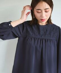 couture brooch | 【ハレの日・通勤】レースドッキング ブラウス(シャツ/ブラウス)