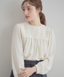 couture brooch | 【ハレの日・通勤】レースドッキング ブラウス(シャツ/ブラウス)