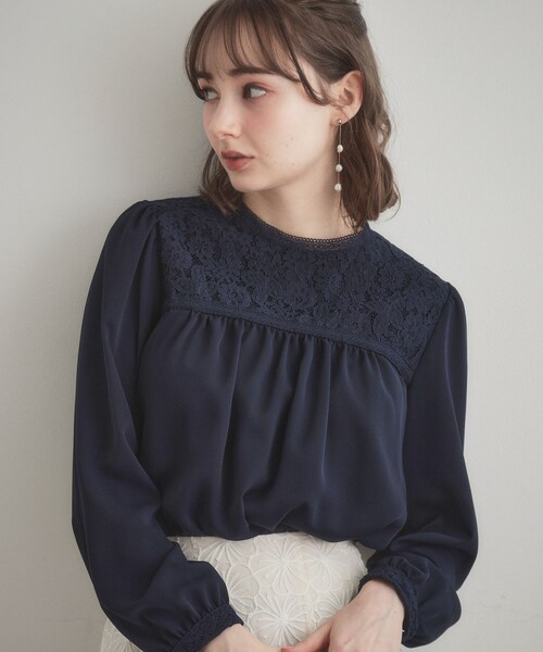 セール】【ハレの日・通勤】レースドッキング ブラウス（シャツ